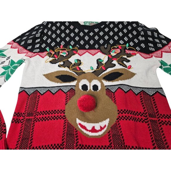 Rudolph Reindeer Pom Pom Nose Pooping Pepermints Ugly Christmas Sweater Men’s L - Picture 3 of 9